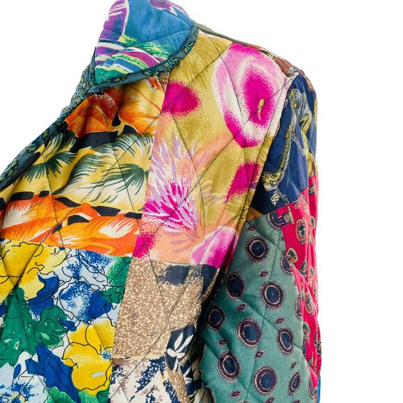 220 Hickory Silk Patchwork Multicolor Quilted Reversible Jacket Women Sz M - Picture 15 of 15
